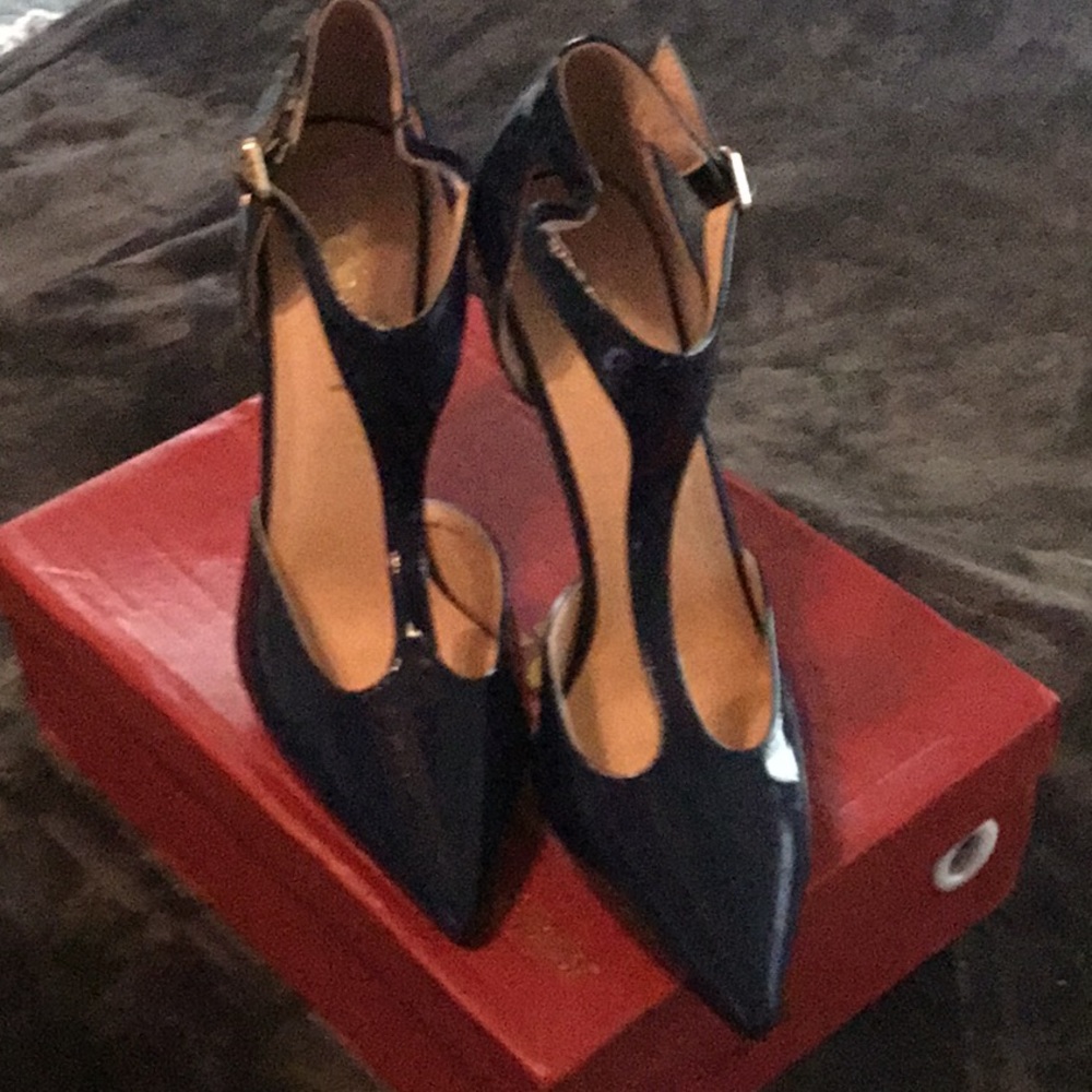 Blue Patent Leather T Strap Heels. Brand New